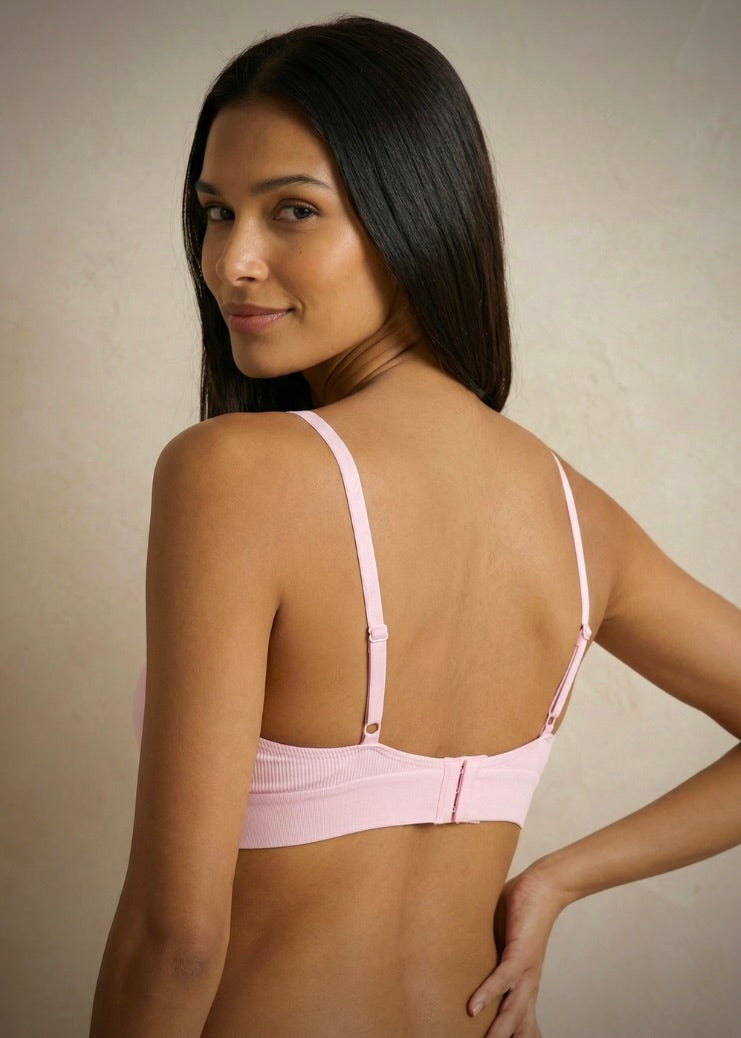 Kiss Me Bralette – Pink Organic Cotton Rib